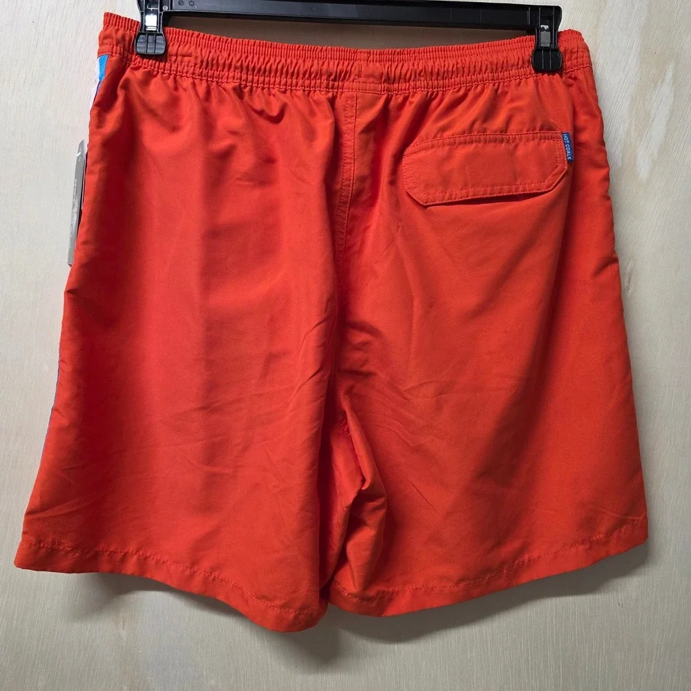 Hot Coals‎ Mens Orange Swim Trunks Quick Dry UPF 50+ Side Stripe Mesh Lining M